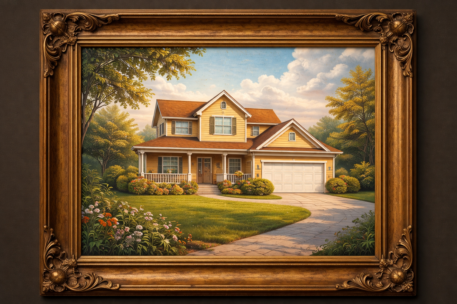 A classic Yellow Country House in a Classic Frame