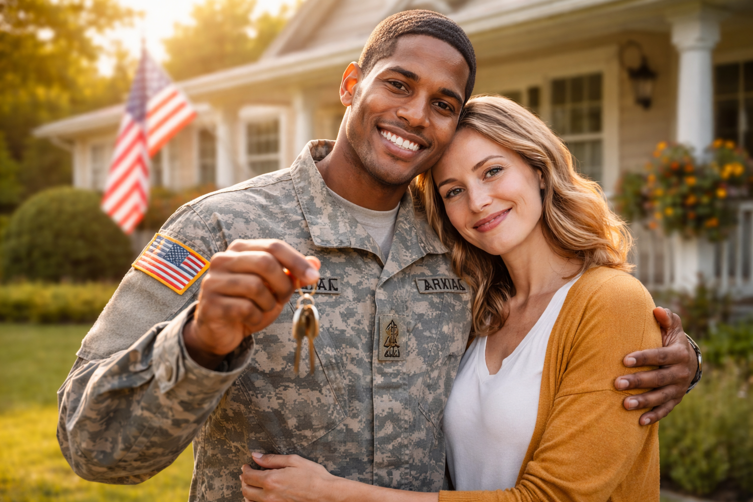 Veteran and his wife holding house keys.